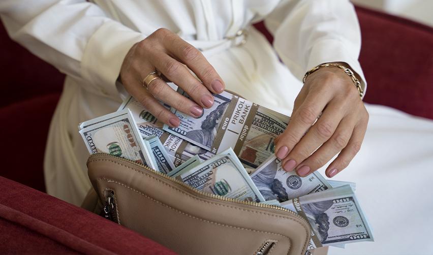 Stacks of dollars in a purse, symbolizing the importance of proving EB5 source of funds.