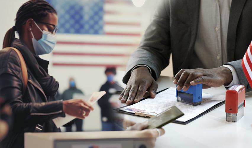 A foreign investor filing a green card application at a governmental office or embassy.