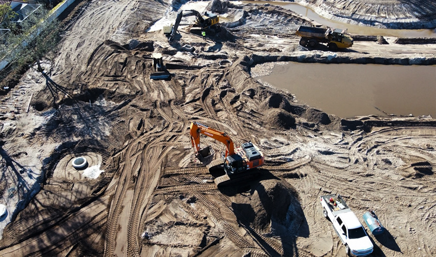 An aerial view of construction site