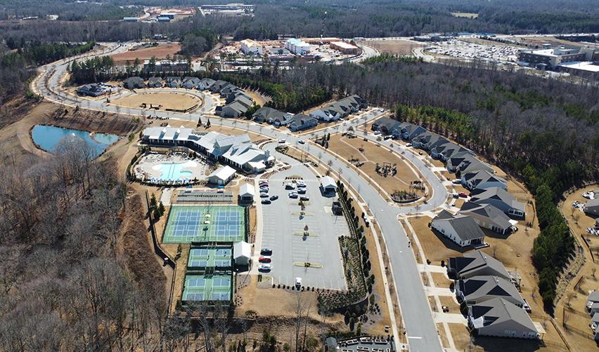 An aerial view of a neighborhood