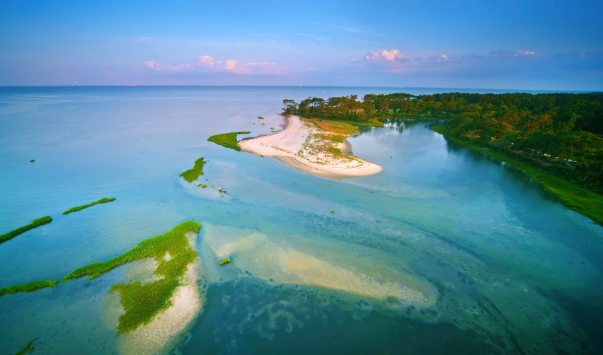 An aerial view of a beach