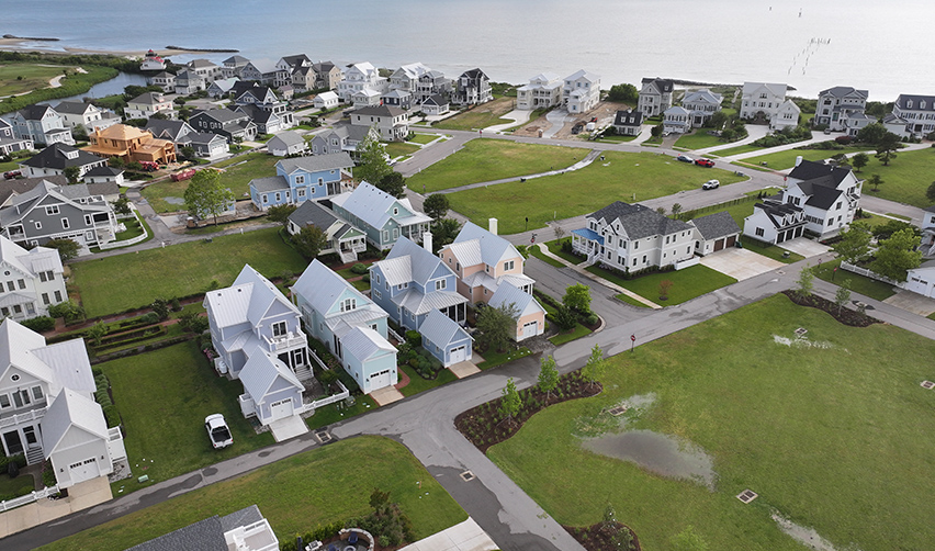 A aerial view of a neighborhood