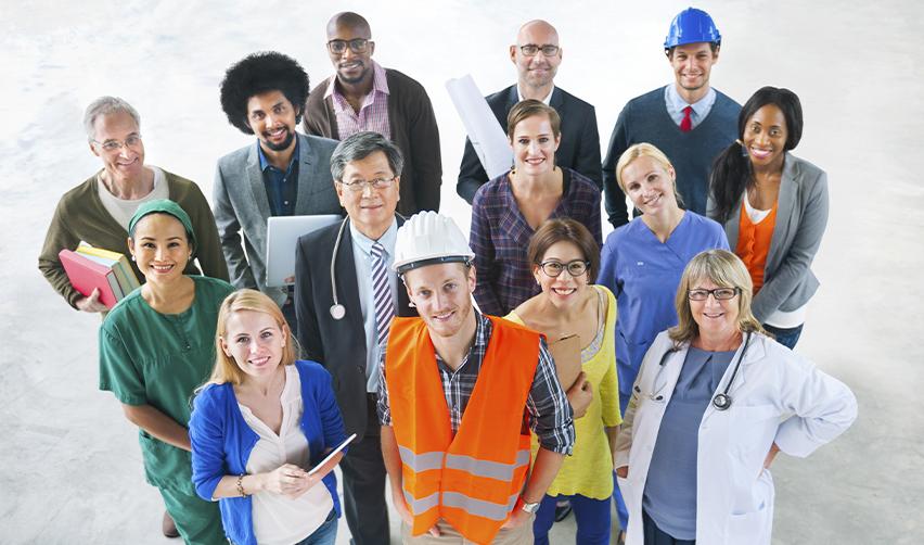 A group of professionals in different industries, including healthcare, construction, and engineering, representing direct full-time jobs created through EB5 investment projects.