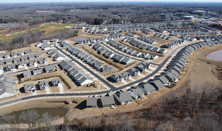 An aerial view of a neighborhood